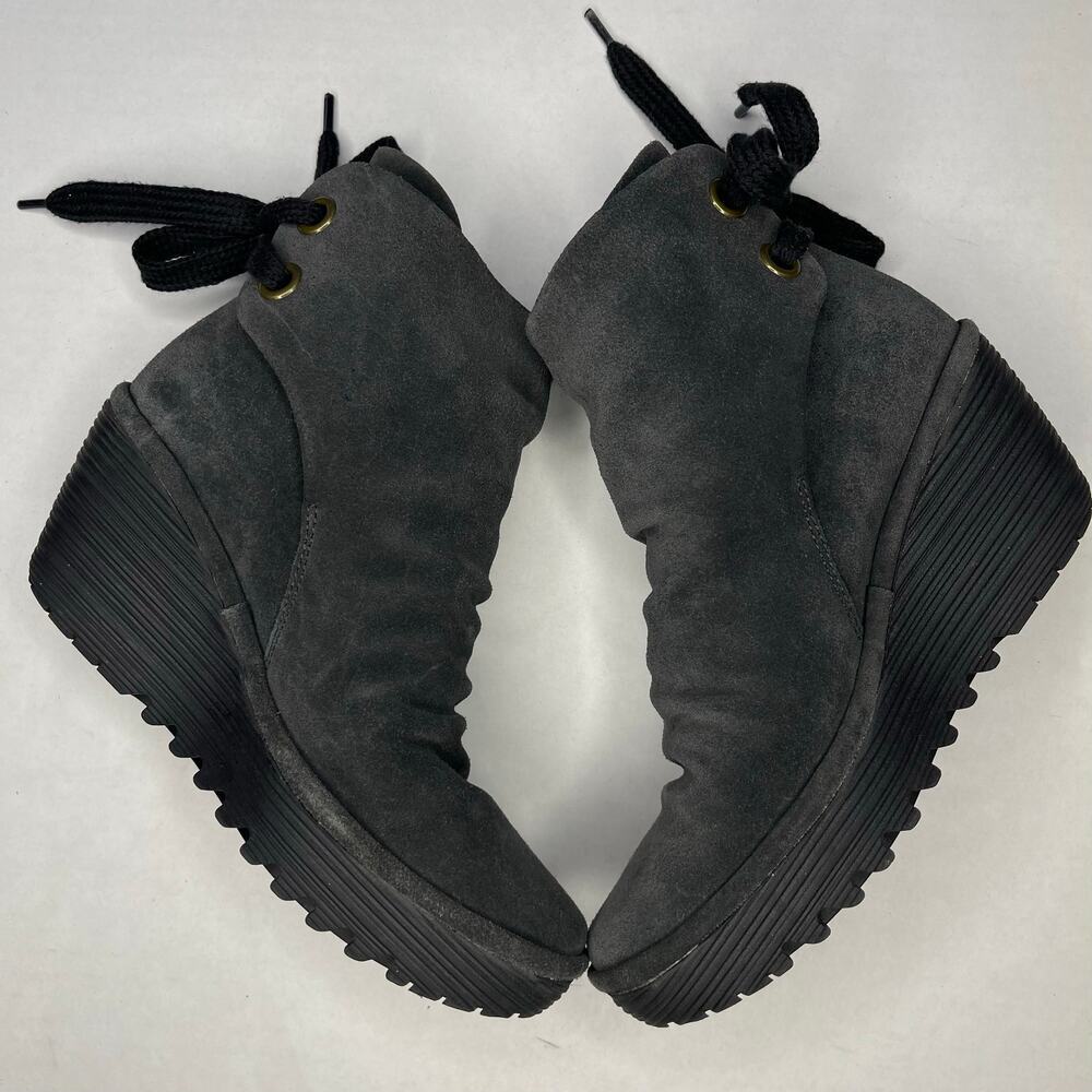 FLY London Yama suede wedge ankle boots size 37 gray - Picture 4 of 11